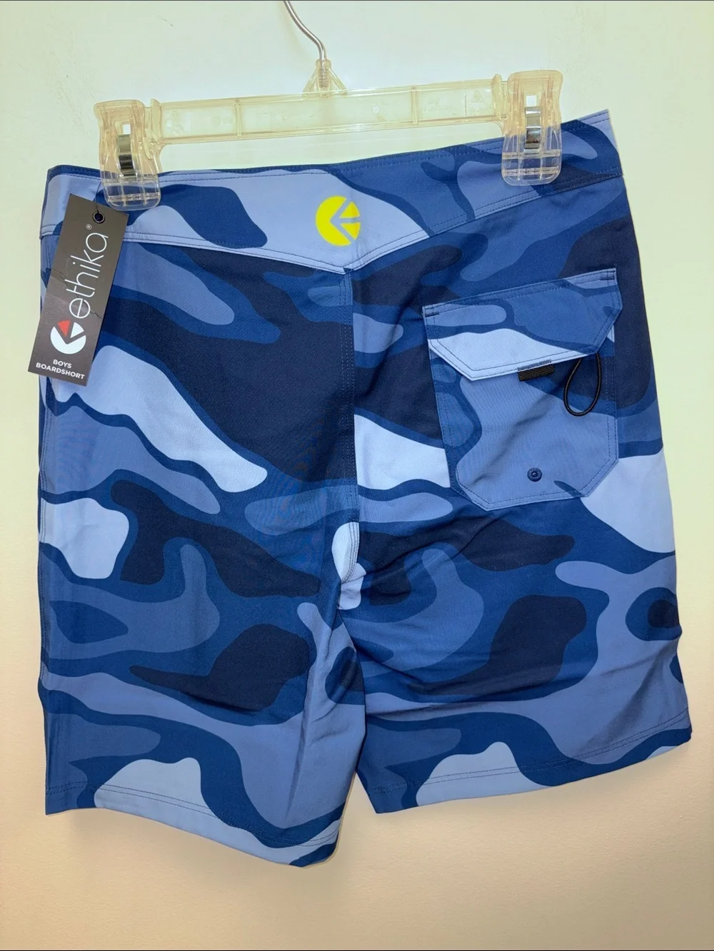 ethika Blue Camouflage Swim Shorts with Neon Yellow Accents